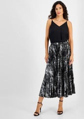 Anne Klein Petite Printed Pleated Midi Skirt - Anne Black