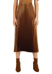 Anne Klein Women's Satin Pleated Pull-On Midi Skirt - Vicuna