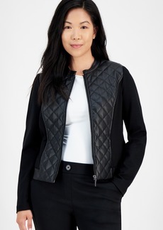 Anne Klein Petite Quilted Faux-Leather Jacket - Anne Black