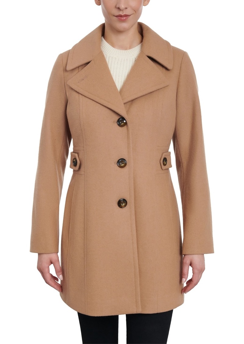 Anne Klein Petite Single-Breasted Notched-Collar Peacoat, Created for Macy's - Camel