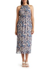 Anne Klein Pleated A-Line Halter Dress in Blue Marina Multi at Nordstrom Rack