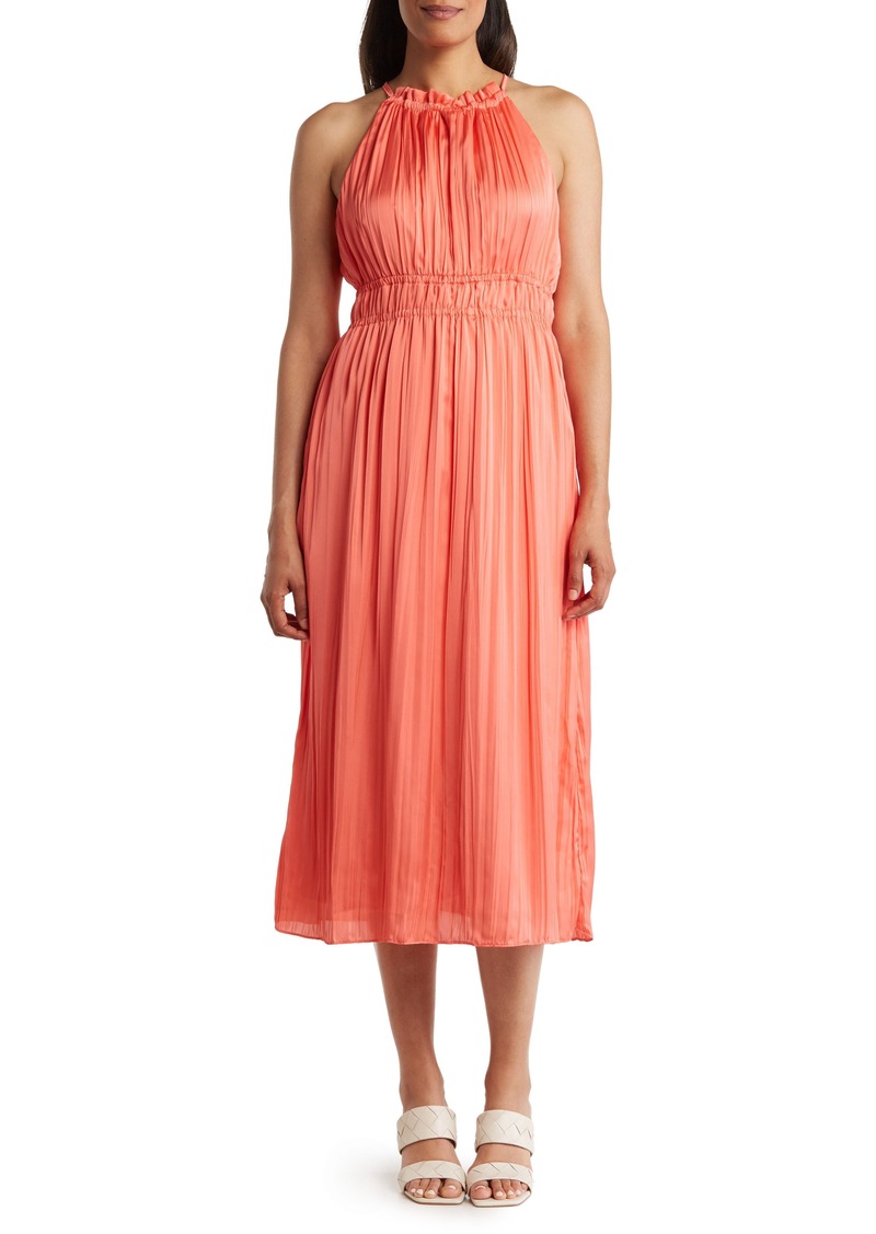 Anne Klein Pleated A-Line Halter Dress in Coral Punch at Nordstrom Rack