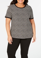 Anne Klein Plus Size Button-Back Short-Sleeve Top - Black/White