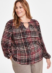 Anne Klein Plus Size Chain-Neck Blouson Top - Anne Black