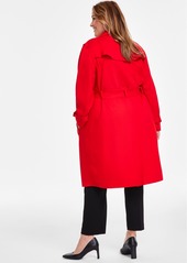 Anne Klein Plus Size Classic Belted Trench Coat - BRIGHT CRIMSON