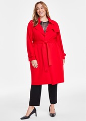 Anne Klein Plus Size Classic Belted Trench Coat - BRIGHT CRIMSON