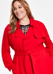 Anne Klein Plus Size Classic Belted Trench Coat - BRIGHT CRIMSON