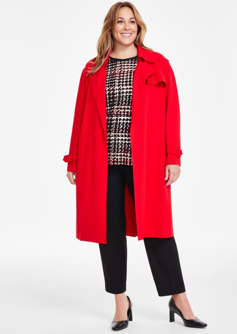 Anne Klein Plus Size Classic Belted Trench Coat - BRIGHT CRIMSON