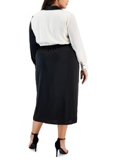Anne Klein Plus Size Colorblocked Wrap Midi Dress - Anne Black/ Anne White