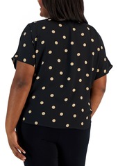 Anne Klein Plus Size Dot-Print Bateau-Neck Short-Sleeve Blouse - Anne Black/latte