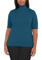 Anne Klein Plus Size Solid Elbow-Sleeve Turtleneck Sweater
