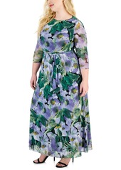 Anne Klein Plus Size Floral-Print Maxi Dress - Black Lavender
