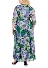 Anne Klein Plus Size Floral-Print Maxi Dress - Black Lavender