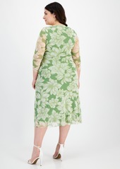 Anne Klein Plus Size Floral-Print Midi Wrap Dress - Foliage Mu