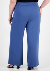 Anne Klein Plus Size Flyaway Cool Crepe Wide-Leg Pull-On Pants - Blue Jay