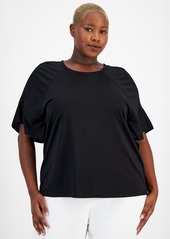 Anne Klein Plus Size Harmony Open-Trim Elbow-Sleeve Top - Anne Black