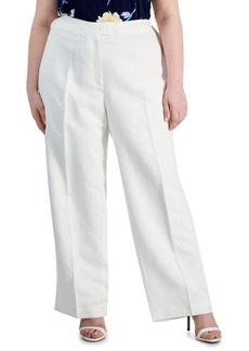 Anne Klein Plus Size High Rise Fly-Front Wide-Leg Pants - Bright White