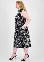 Anne Klein Plus Size Jenna Drawstring Maxi Dress - Blue Jay/Anne Black Multi