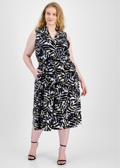 Anne Klein Plus Size Jenna Drawstring Maxi Dress - Blue Jay/Anne Black Multi