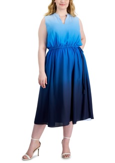 Anne Klein Plus Size Jenna Ombre Sleeveless Midi Dress - Distant Multi/shore Blue Multi