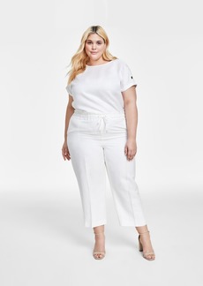Anne Klein Plus Size Mid Rise Drawstring Crop Pants - Bright White