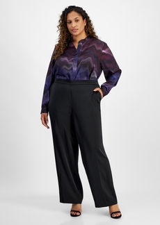 Anne Klein Plus Size Mid-Rise Pull-On Wide-Leg Pants - Anne Black