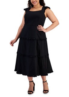 Anne Klein Plus Size Ruffle-Trimmed Tiered Midi Dress - Anne Black
