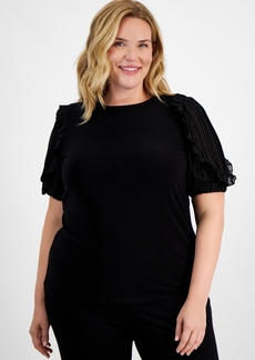 Anne Klein Plus Size Ruffled Chiffon-Sleeve Top - Anne Black