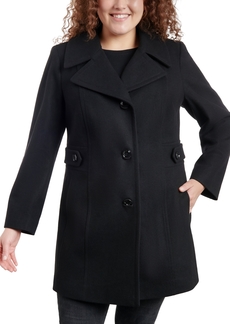 Anne Klein Plus Size Single-Breasted Peacoat, Created for Macy's - Black