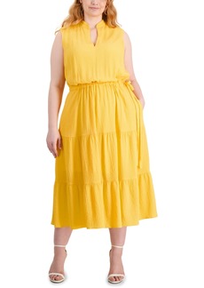 Anne Klein Plus Size Sleeveless Tiered Midi Dress - Golden Yellow