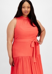 Anne Klein Plus Size Tie-Neck Tiered Maxi Dress - Red Pear