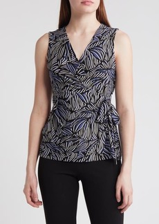 Anne Klein Printed Sleeveless Wrap Front Knit Top