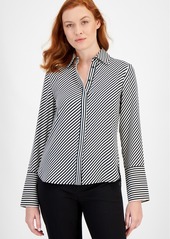 Anne Klein Printed Slit-Cuff Blouse - Anne Black/Anne White