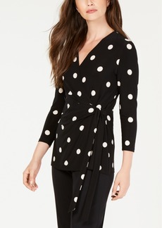 Anne Klein Printed Tie-Waist Top - Anne Black/Anne White Dot