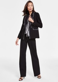 Anne Klein Printed Trim Blazer Metallic Top Pants