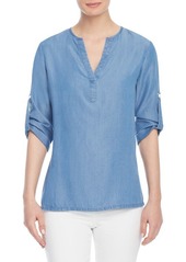 Anne Klein Roll Tab Popover Top in Light Wash at Nordstrom
