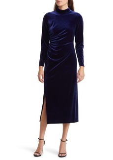 Anne Klein Ruched Long Sleeve Velvet Dress