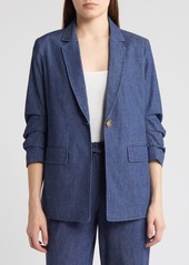 Anne Klein Scrunched Sleeve Chambray Blazer