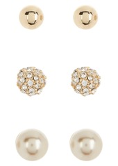 Anne Klein Set of 3 Ball Stud Earrings in Pearl/Crystal/Gold at Nordstrom Rack