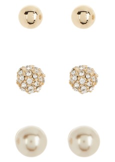 Anne Klein Set of 3 Ball Stud Earrings in Pearl/Crystal/Gold at Nordstrom Rack
