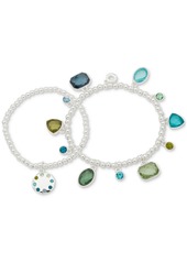 Anne Klein Silver-Tone 2-Pc. Set Multicolor Pave & Stone Beaded Stretch Bracelets - Multi