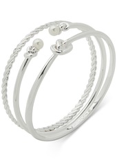 Anne Klein Silver-Tone 3-Pc. Set Knot & Imitation Pearl Bangle Bracelets - Pearl