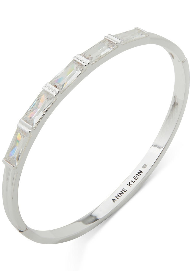 Anne Klein Silver-Tone Baguette Cubic Zirconia Bangle Bracelet - Crystal