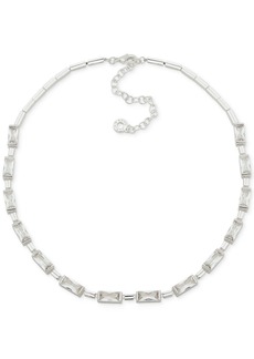 "Anne Klein Silver-Tone Baguette Cubic Zirconia Collar Necklace, 16"" + 3"" extender - Crystal"