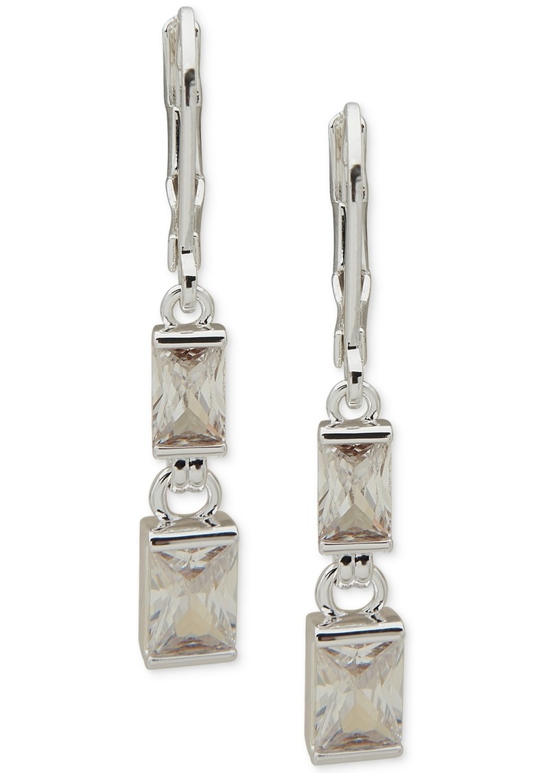 Anne Klein Silver-Tone Baguette Cubic Zirconia Double Drop Earrings - Crystal