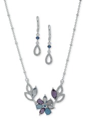Anne Klein Silver-Tone Blue Multi Flower Necklace & Drop Earrings Set - Blue