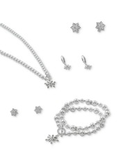 Anne Klein Silver-Tone Crystal & Imitation Pearl Snowflake Hoop Earrings - Crystal