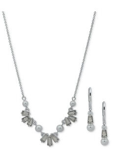 Anne Klein Silver-Tone Crystal & Imitation Pearl Statement Necklace & Drop Earrings Set - Pearl