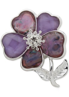 Anne Klein Silver-Tone Crystal & Stone Flower Pin - Purple