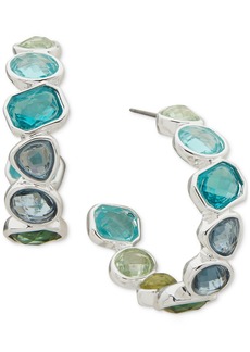 Anne Klein Silver-Tone Crystal Bezel Set C Hoop Earrings - Multi